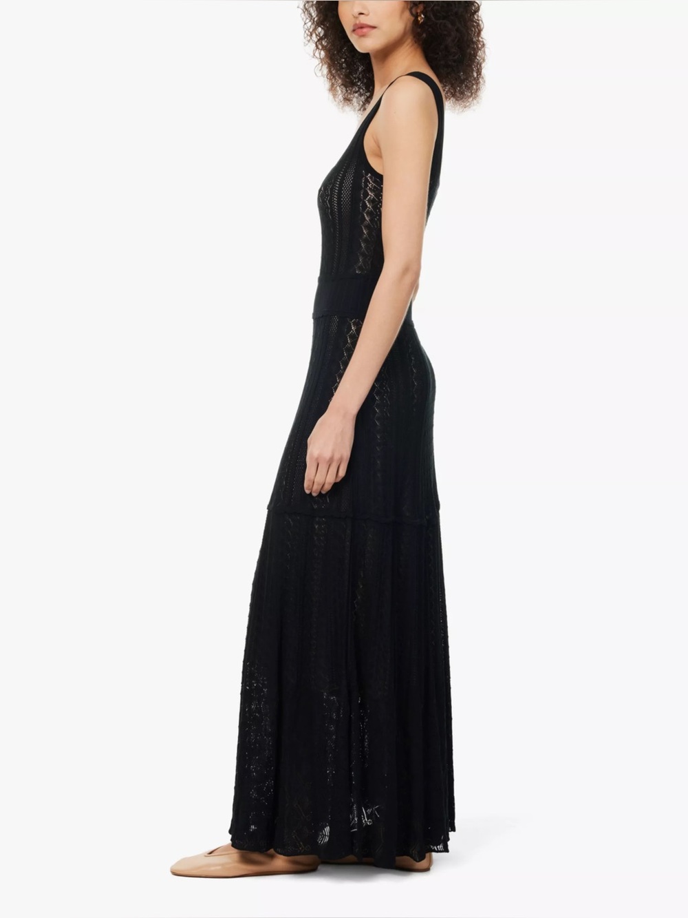 ME+EM Scoop Neck Pointelle Knit Maxi Dress Sleeveless Lined Crochet Stretch - Picture 2 of 10